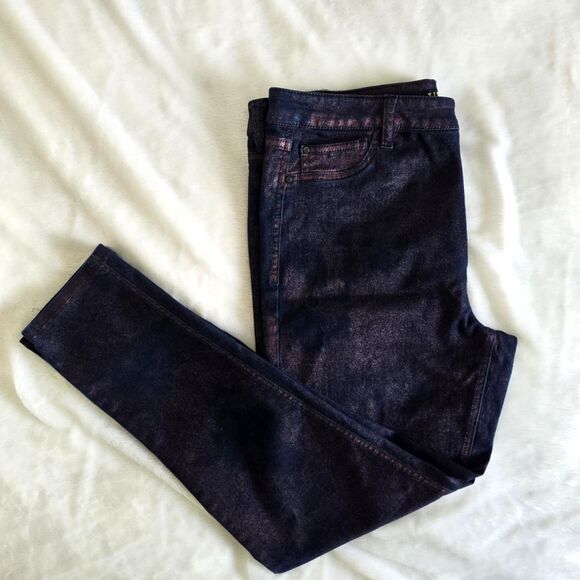 Women’s Purple Glitter Mid Rise Stretch Skinny Jeans - Tinseltown Size 15 or 34" - Picture 1 of 8